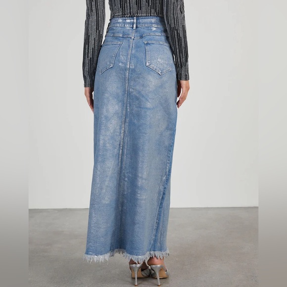NWT VICI Zeena Metallic Denim Maxi Skirt |Size Large - Picture 3 of 6